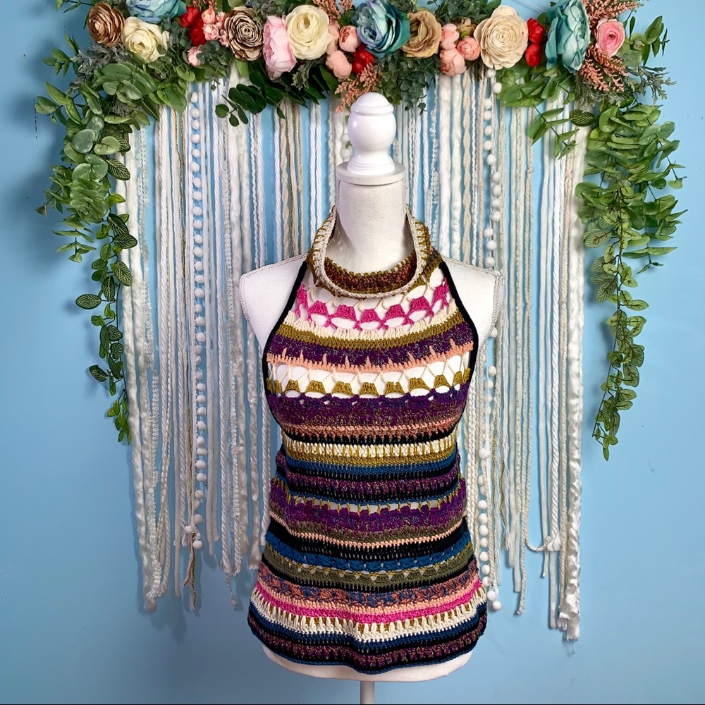 NWT Free People Crochet Cowl Neck Sweater Tank M